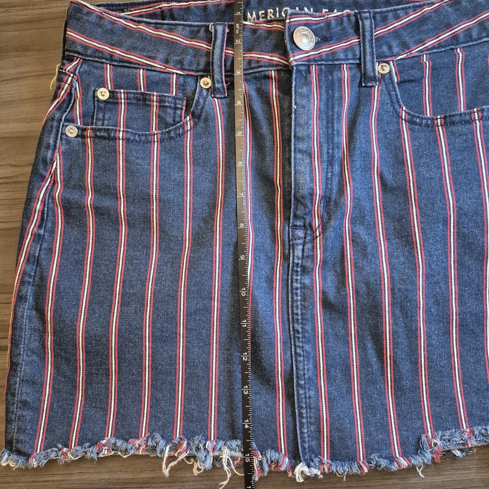 American Eagle Outfitters Blue Stripe Denim Mini Skirt - Picture 12 of 14